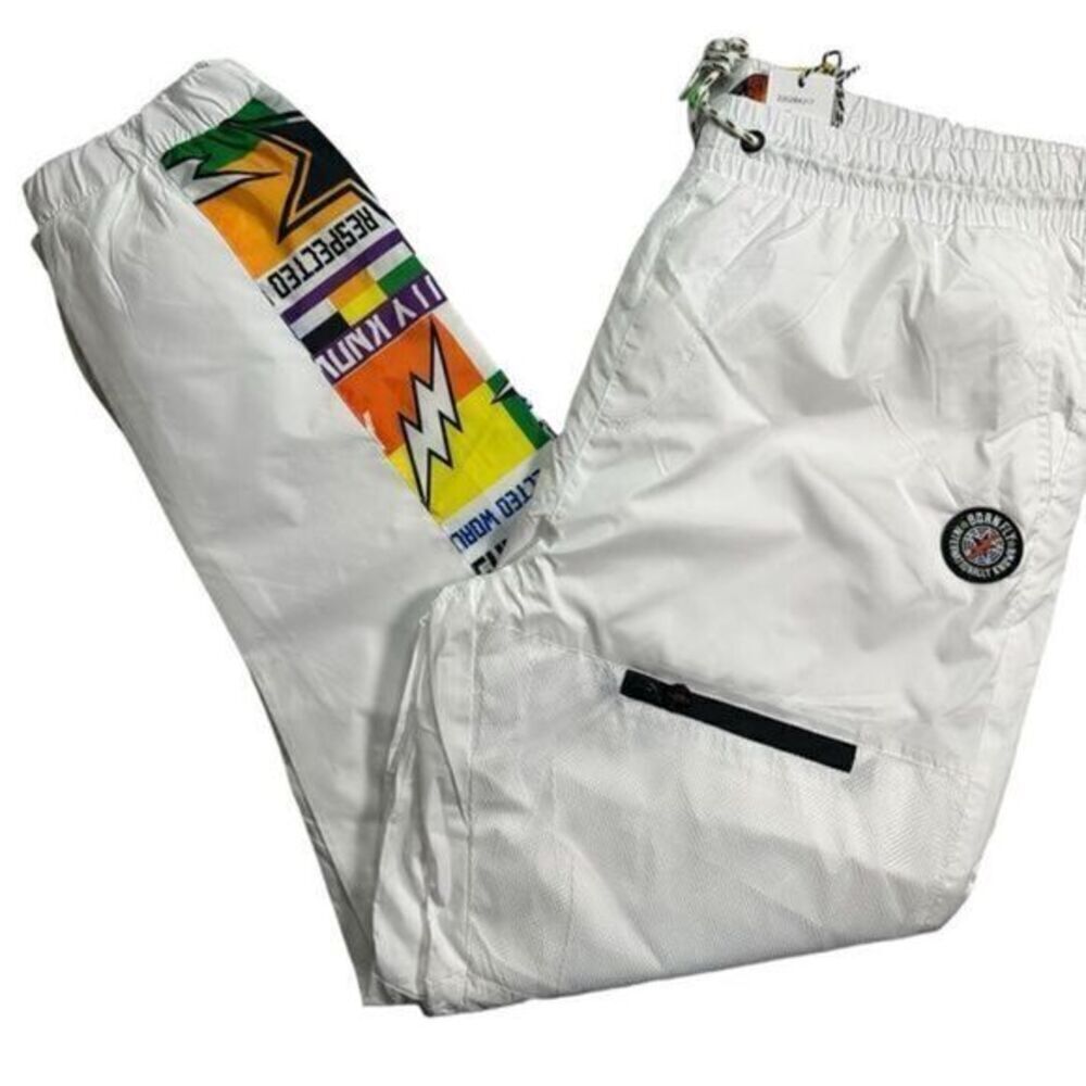 NWT Born Fly Men’s White Joggers With Patches Respected - Size XL - Picture 2 of 11